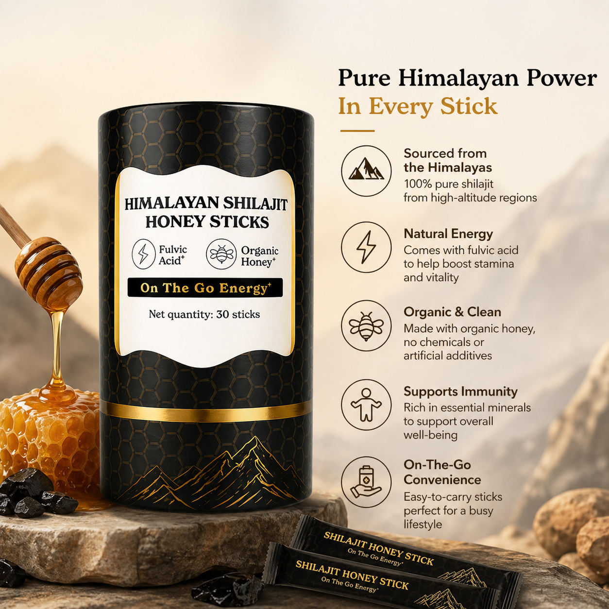 MyGoodDose™ Pure Shilajit Honey Sticks